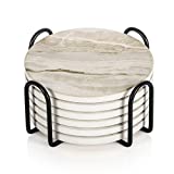 LIFVER Drink Coasters with Holder, Absorbent Coaster Sets of 6, Marble Style Ceramic Drink Coaster for Tabletop Protection,Suitable for Kinds of Cups, Wooden Table, Cool Home Decor, 4 Inches