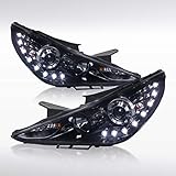 AUTOZENSATION Compatible with 2011-2014 Hyundai Sonata Smoked Lens SMD LED Projector Headlights Glossy Black Housing L + R Pair Headlamp