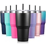 ALOUFEA 30oz Stainless Steel Tumbler, Insulated Coffee Tumbler Cup with Lid and Straw, Double Walled Travel Coffee Mug for Hot & Cold Drinks (Black, 1 Pack)