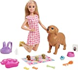 Barbie Doll and Newborn Pups Playset Doll (Blonde, 11.5 in) Mommy Dog with Birthing Feature, 3 Puppies & Nurturing Accessories, Gift for 3 to 7 Year Olds