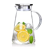 SUSTEAS 2.0 Liter 68oz Glass Pitcher with Lid, Easy Clean Heat Resistant Glass Water Carafe with Handle for Hot/Cold Beverages - Water, Cold Brew, Iced Tea & Juice
