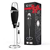 Milk Frother, Handheld Drink Mixer with Stand and 2 High Powered Electric Whisk, Battery Operated, Detachable Head, Frother for Coffee, Cappuccino, Hot Chocolate, Matcha