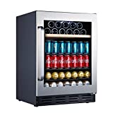 Kalamera 24'' Beverage refrigerator Cooler, 120 Cans & 16 Bottles, Built-in or Freestanding, with Seamless Stainless Steel & Triple-Layer Tempered Glass Door and Temperature Memory Function
