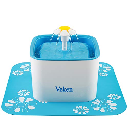 Veken Pet Fountain, 84oz/2.5L Automatic Cat Water Fountain Dog Water Dispenser with 3 Replacement Filters & 1 Silicone Mat for Cats, Dogs, Multiple Pets, Blue
