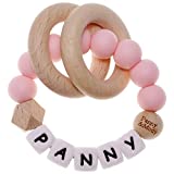 Customizable Baby Keepsake Rattles with Name, Personalized Hand Grip Shaker for Infant Early Learning, Handmade Silicone Bead for Girls and Boys (Light Pink)