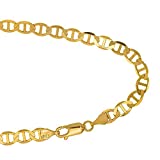 14k Solid Yellow Gold 3.2 mm Mariner Anklet, Lobster Claw Clasp, 10 Inches, 2.6gr.