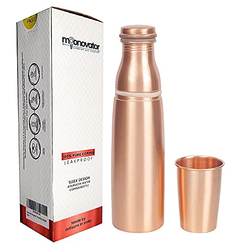 Moonovator Copper Water Bottle – 34 Oz, Large Vessel, Ayurvedic Copper Bottle, Leak Proof, Drinking Bottle | Copper Pitcher, Stay Hydrated and Enjoy Immediate Health Benefits (Thermos Bottle)
