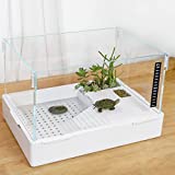 BETAZOOER Turtle Tank with Adjustable Water Pump Filter, Full View Visually Tortoise Aquarium Habitat, Easy Changing Water and Clean for Small Amphibious Creatures Reptiles (15.7×11.8×10Inch)