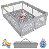 Baby Playpen, 71 x 59 Inches Extra Large Baby Playpen for Babies and Toddlers with 80pcs Pit Balls, Baby Gate Playpen Safety Infant Baby Play Yards, No Gaps Indoor & Outdoor Kids Activity Center, Grey