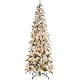 Best Choice Products Pencil Christmas Tree 12Ft Pre-Lit Artificial Snow Flocked Slim Skinny Christmas Tree Holiday Decoration w/ 950 Clear Lights