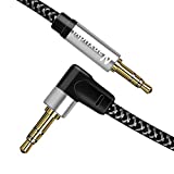 Nanxudyj 90 Degree 3.5mm Stereo Audio Cable 1ft, Short Aux Cord Right Angle Aux 3.5mm Male to Male Cable TRS Compatible for Headphone,Tablets, Speakers, 24K Gold Plated