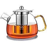 Glass Teapot Tea Kettle for Loose Tea Thicken Class Tea Pot for Stove Top (40oz/1200ml) with Basket Infusers, Ideal Tea Sets for Women Tea Maker Gift