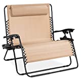 Best Choice Products 2-Person Double Wide Adjustable Folding Steel Mesh Zero Gravity Lounge Recliner Chair for Patio, Lawn, Balcony, Backyard, Beach, Outdoor Sports w/Cup Holders - Beige
