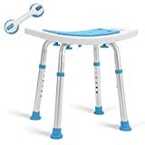 Health Line Massage Products Shower Stool 350lbs Bath Seat Chair, Tool-Free Assembly Height Adjustable Bath Bench w/Paded Seat and Assist Grab Bar for Seniors, Elderly, Disabled, Handicap and Injured