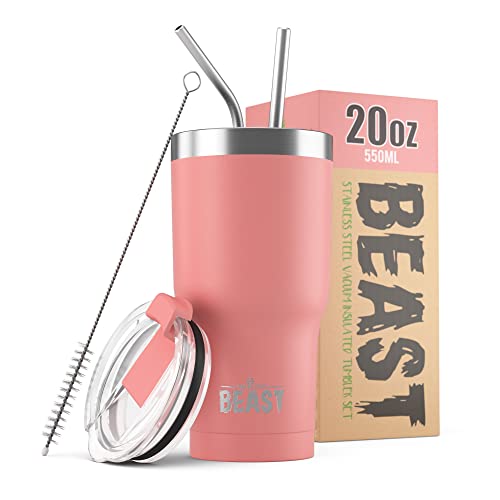 Beast 20 oz Tumbler Stainless Steel Vacuum Insulated Coffee Ice Cup Double Wall Travel Flask by Greens Steel (Blossom Pink)