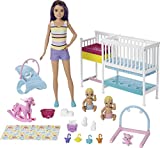 Barbie Nursery Playset with Skipper Babysitters Doll, 2 Baby Dolls, Crib and 10+ Pieces of Working Baby Gear and Themed Toys, Gift Set for 3 to 7 Year Olds, Multicolor