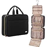NISHEL Large Hanging Travel Toiletry Bag, Portable Makeup Organizer, Cosmetic Holder for Brushes Set, Full-Sized Shampoo, Conditioner, Accessories, Black