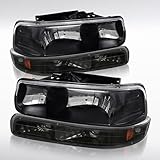 AUTOZENSATION Compatible with 1999-2002 Chevy Silverado 2000-2006 Chevy Tahoe/Suburban Black Housing Clear Lens Headlights + Bumper Lights L + R Pair Headlamp