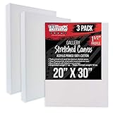 U.S. Art Supply 20 x 30 inch Gallery Depth 1-1/2' Profile Stretched Canvas, 3-Pack - 12-Ounce Acrylic Gesso Triple Primed, - Professional Artist Quality, 100% Cotton - Acrylic Pouring, Oil Painting