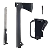 Camping Hand Axe and Accessories Combo – Lightweight Hatchet with Nested Serrated Wood Saw and Magnesium Fire Starter Tool by Wakeman Outdoors