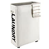 Caroeas 22' Rolling Slim Laundry Basket with Stand Foldable Waterproof Sorter and Organizer on Wheels Tall Thin Dirty Laundry Hamper Basket Home Corner Bin (Beige)