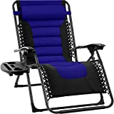 Best Choice Products Oversized Padded Zero Gravity Chair, Folding Outdoor Patio Recliner, XL Anti Gravity Lounger for Backyard w/Headrest, Cup Holder, Side Tray, Outdoor Polyester Mesh - Blue