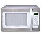 Farberware Countertop Microwave Oven 1.3 Cu. Ft. 1100-Watt with Smart Sensor Cooking, ECO Mode and Green LED Lighting, Child Lock, Easy Clean Black Interior, Retro White and Platinum