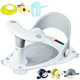Baby Bath Stool,Infant Bath Seat,Bath Seat for Baby,Baby Bathtub Seat for Sit-Up 6-24 Months with 4 Secure Suction Cups/Water Thermometer/3 Turtle Bath Toys/Shower Cap/Bath Brush/Rinse Cup(Gray)