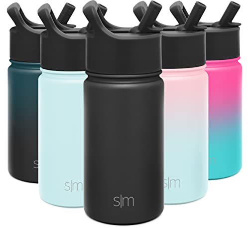 Simple Modern Kids Water Bottle with Straw Lid Vacuum Insulated Stainless Steel Metal Thermos Bottles | Reusable Leak Proof BPA-Free Flask for School | Summit Collection | 14oz, Midnight Black