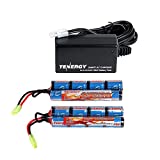 Tenergy Charger and 2 Pack 9.6V NiMH 1600mAh Rechargeable Butterfly Battery Packs with Mini Tamiya Connector for Airsoft AEGs