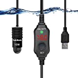 YukiHalu USB Powered Submersible Aquarium Heater, 10W/5V/2A Adapter, Mini Fish Tank Heater 10W with Built-in Thermometer, External Temperature Controller, LED Display, Used for 0.5-1 Gallon Tank