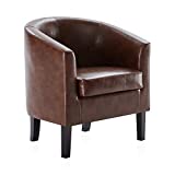 BELLEZE Modern Accent Arm Club Chair Faux Leather Tub Barrel Style for Living Room, Bedroom, or Reception Room with Flared Legs and Plush Cushion - Highland (Caramel)