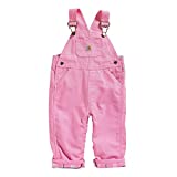 Carhartt baby girls Little Girls' Washed Microsanded Canvas Bib Flannel Lined infant and toddler overalls, Rosebloom, 3T US