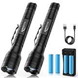 Keenstone Rechargeable LED Flashlights 2 Pack, 1500 High Lumens, Zoomable, 5 Modes, Waterproof Tactical Handheld Flashlight for Emergencies or Hiking, 4pcs Batteries and Charger Included