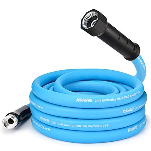 Kohree 25FT RV Water Hose, 5/8'' Premium Drinking Water Hose Lead Free & Leak Free, No Kink and Flexible Garden Hose for RV, Camper, Truck, Car - Blue