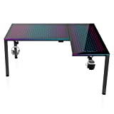 EUREKA ERGONOMIC 60' L Shaped RGB LED Gaming Desk, Smart Music Sync Lights Up Tempered Glass GTG L60 Reversible Home Office Corner Computer Studio Table Gift w Cup Headset Socket Holder, APP Control