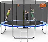Famistar 14 FT Trampolines with Basketball Hoop, Enclosure Net and Ladder, 330lbs Weight Capacity, Jump Recreational Trampoline ASTM Approved - Safe Outdoor Trampoline for Kids Adults Backyard Park