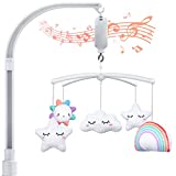 FEISIKE Baby Crib Mobile with 3 Modes Musical Box,Volume Control,12 Lullabies Infant Sleep Soother,Nursery Crib Toys for Newborn Ages 0 and Older,23 Inches Baby Mobile Arm and 5 Pcs Hanging Toys