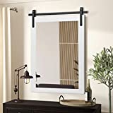 Clavie Farmhouse Wall Mirror Rustic Horizontal Wood Framed Bathroom Mirror, Barn Door Style Decorative Mirrors, 22'x30' White