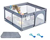 Baby Playpen,Letmudla Playpen with Mat,Upgraded Sturdy Play Pen with Gate,Easy to Assemble Play Yard,Safe Play Pens for Babies and Toddlers with Hand Rings,Outdoor&Indoor Activity Center for Infant