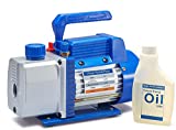 New Position 3.0 CFM Single-Stage 5 Pa Rotary Vane Economy Vacuum Pump for HVAC Air Conditioner Refrigerant Food Packaging Milking 1/4' Flare Inlet Port Blue