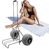 IHAYNER Folding Beach Cart with Balloon Wheels 12 Inch Large Balloon Tires Sand Cart Beach Trolley Load 166 Pounds