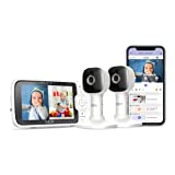 HUBBLE CONNECTED Nursery Pal Cloud Twin-5' Smart Baby Monitor with Camera and Audio-Dual Wireless Monitoring System-Two-Way Intercom, Night Light, Sleep Trainer, Room Temp & Lullabies,White,2-Cameras
