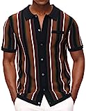 PJ PAUL JONES Mens Casual Short Sleeve Shirt Button Down Knit Stripe Polo Shirt Black M