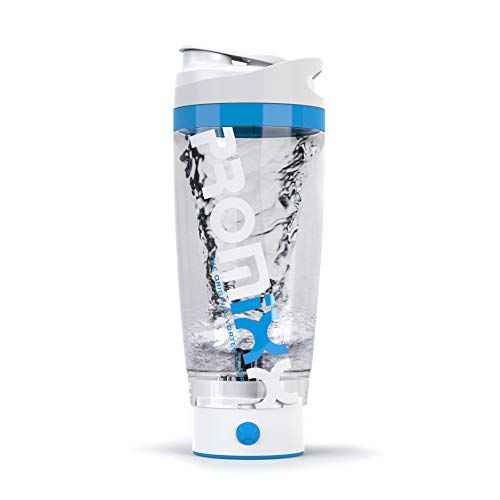 PROMiXX iX (2020 Model) Battery Powered Electric Protein Shaker - Beautifully Engineered Mixer Bottle with X-Blade Technology for Smooth Shakes/Supplements 20oz White/Blue