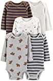 Simple Joys by Carter's Baby Boys' Long-Sleeve Bodysuit, Pack of 5, Bear/Animal/Stripe, 6-9 Months