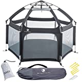 POP 'N GO Premium Outdoor Baby Playpen - Portable, Lightweight, Pop Up Pack and Play Toddler Play Yard w/ Canopy and Travel Bag - Black
