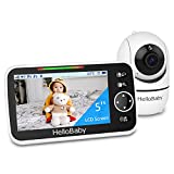Hello Baby Monitor, 5''Display, Pan-Tilt-Zoom Video Baby Monitor with Camera and Audio, Night Vision, 2-Way Talk, Temperature, 8 Lullabies and 1000ft Range Baby Monitor No WiFi for Elderly