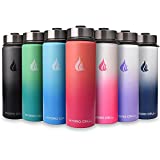 HYDRO CELL Stainless Steel Water Bottle w/ Straw & Wide Mouth Lids (64oz 40oz 32oz 24oz 18oz 14oz) - Keeps Liquids Hot or Cold w/ Vacuum Insulated Sweat Proof Sport Design (Navy/White 24 oz)