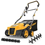 Rock&Rocker 16-Inch 15 Amp Electric Dethatcher Scarifier, 5-Position Height Adjustment, 48.4QT Removable Thatch Bag, Quick-Fold, with Scarifier Blade, Removing Thatch, Lawn Mower's Mate